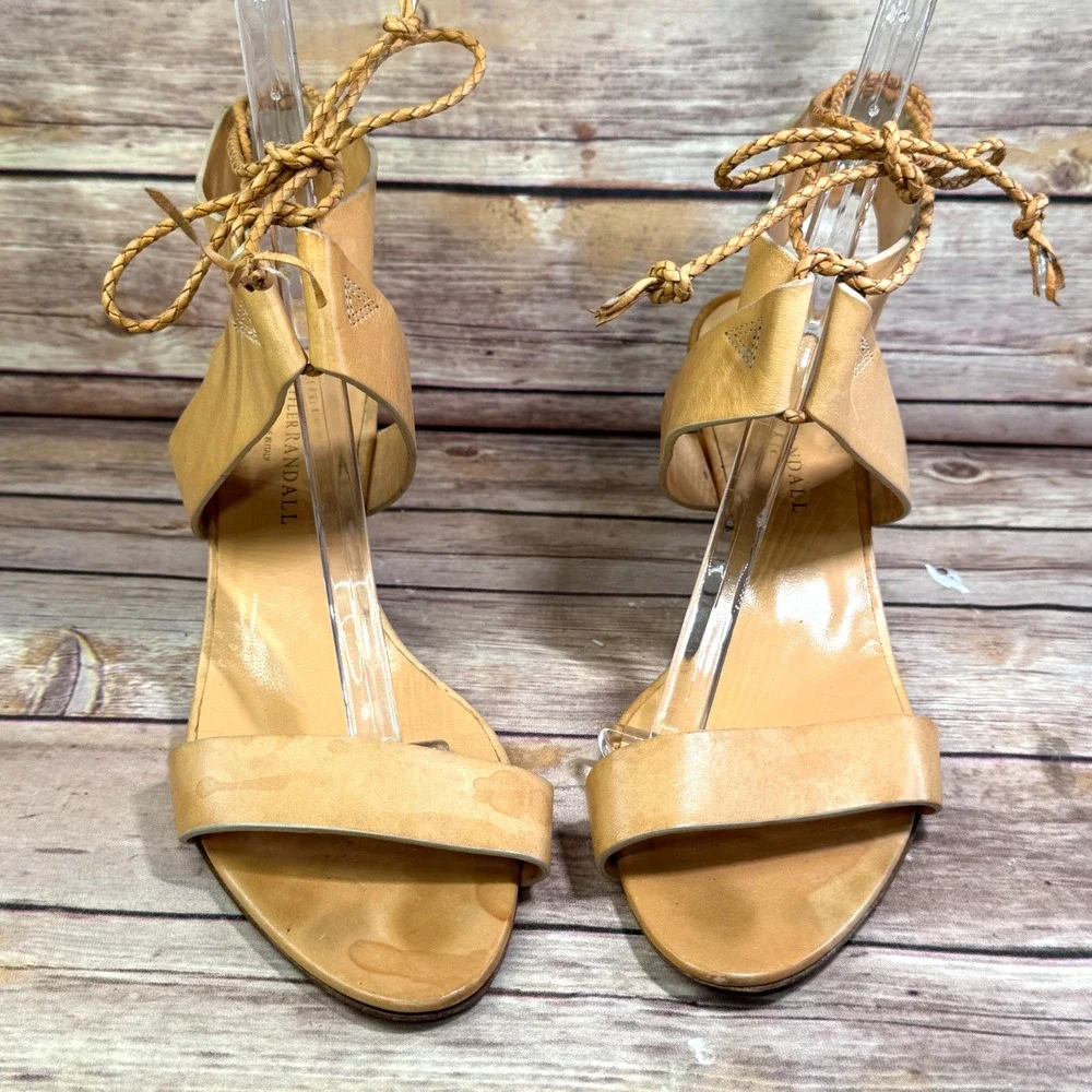 Loeffler Randall Womens Tan Leather Wooden Heel Open Toe Sandals 10